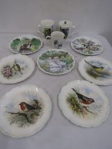 Royal Albert bird plates, set 4 and set 3 plus 3 mugs in bird pattern