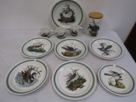 Portmeirion Birds of Britain by E. Donavon - storage pot, charger, 5 inner plates, 1 side plates and