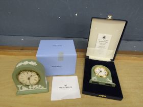 2 Wedgwood Jasperware sage green mantel clocks