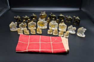 Gilt rock crystal animal chess set featuring elephants, camels, horses etc  with cloth board,