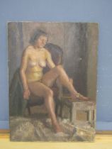 An unsigned nude oil on canvas 77x56cm