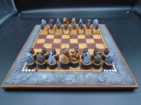 Kumbula Africa miniature animal chess set with hand painted polystone chess pieces incl lions,