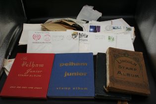3 small school boy albums, one with older European together with loose stamps and small album of