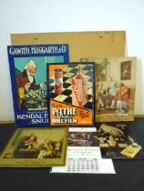 Assorted advertising boards etc featuring chess subjects to incl Pathe roll film, Delaforce Port,