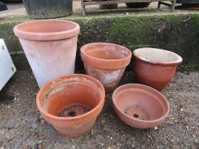 5 Terracotta garden pots. Largest H44cm approx