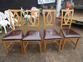 set 4 solid oak chairs with leather/ette seat pads, in immaculate condition, purchased from Oak
