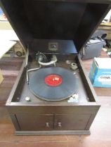 A wooden cased HMV gramophone