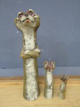 3 Concrete garden Meerkat ornaments. Largest H40cm approx