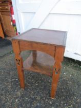 Oak Arts & Crafts side table with leather top 42x42cm 63cmh