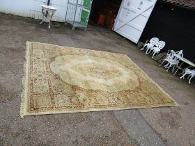Large beige 100% pure wool rug 270cm x 300cm approx (a few small holes)