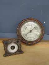 Carved oak wall barometer and free standing barometer with silver plated surround (wall barometer