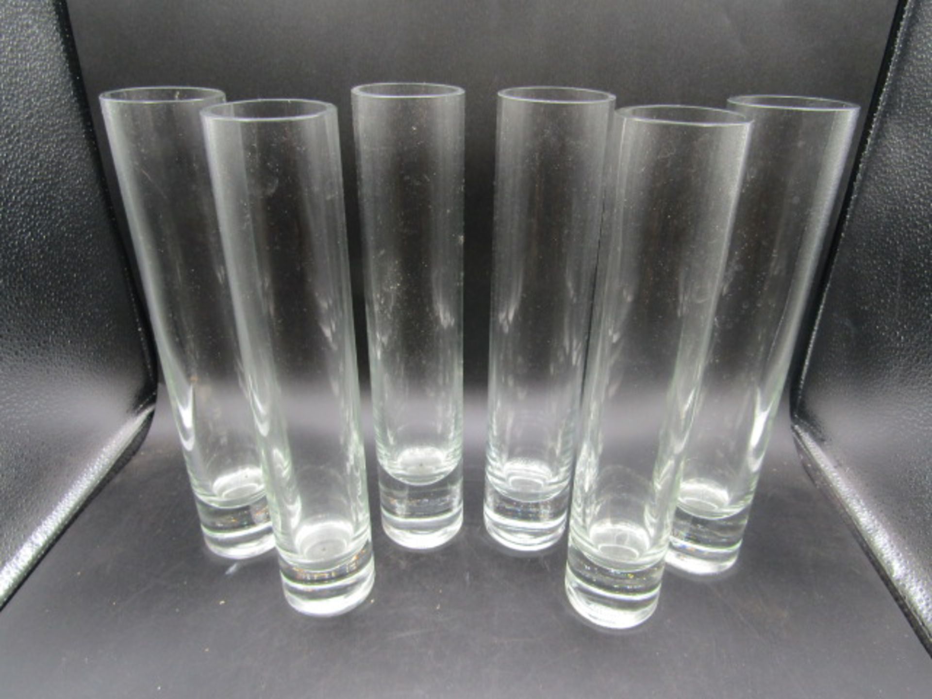 set 6 heavy based vases 30cmH