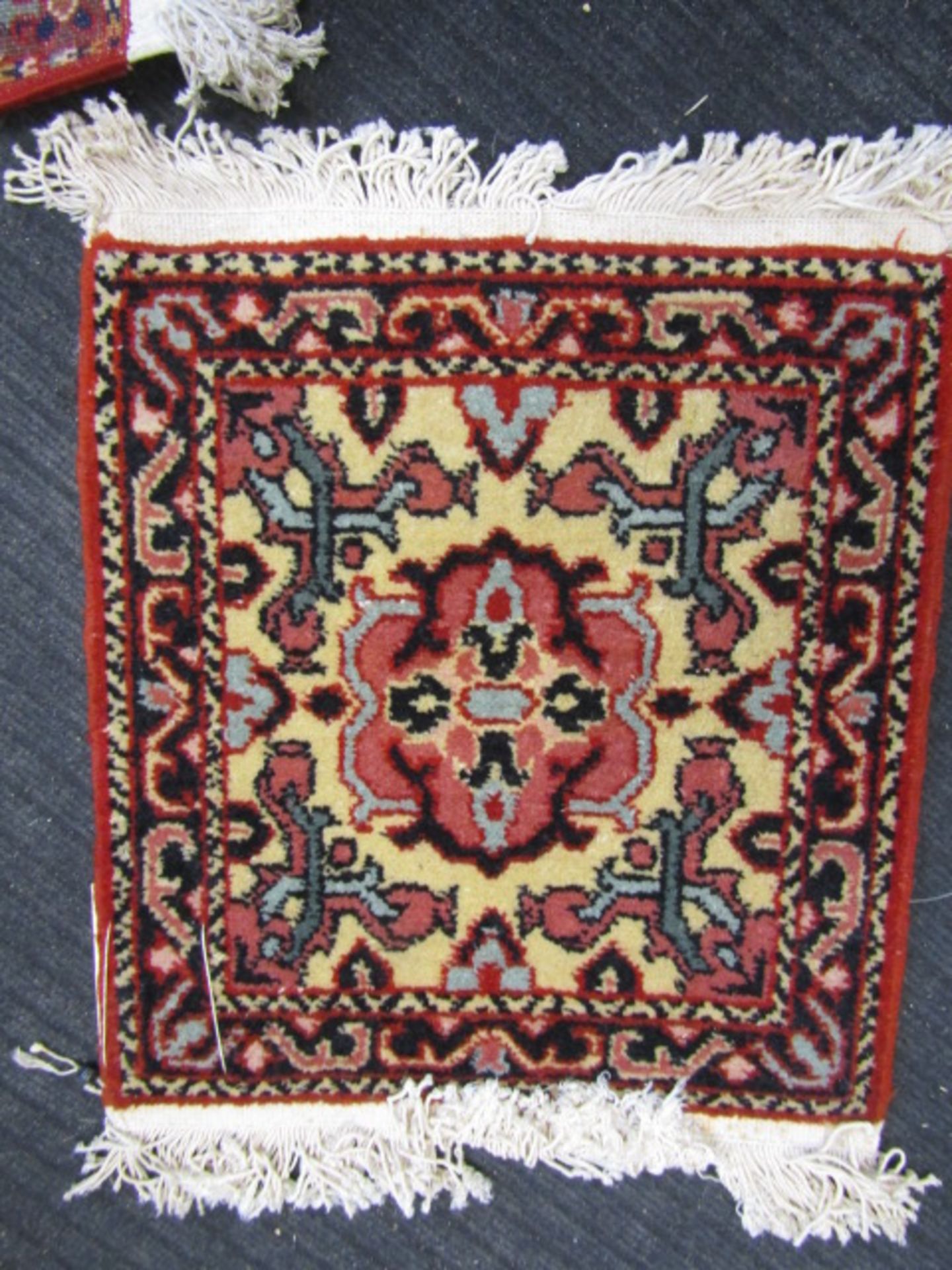 7 square wool Armenian carpet mats 44x42cm (excluding fringe) - Image 9 of 18