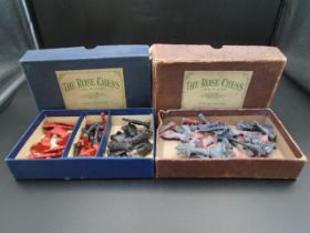 2 x no.1 The Rose Chess sets no. 5280 with red and black painted lead pieces in original boxes,
