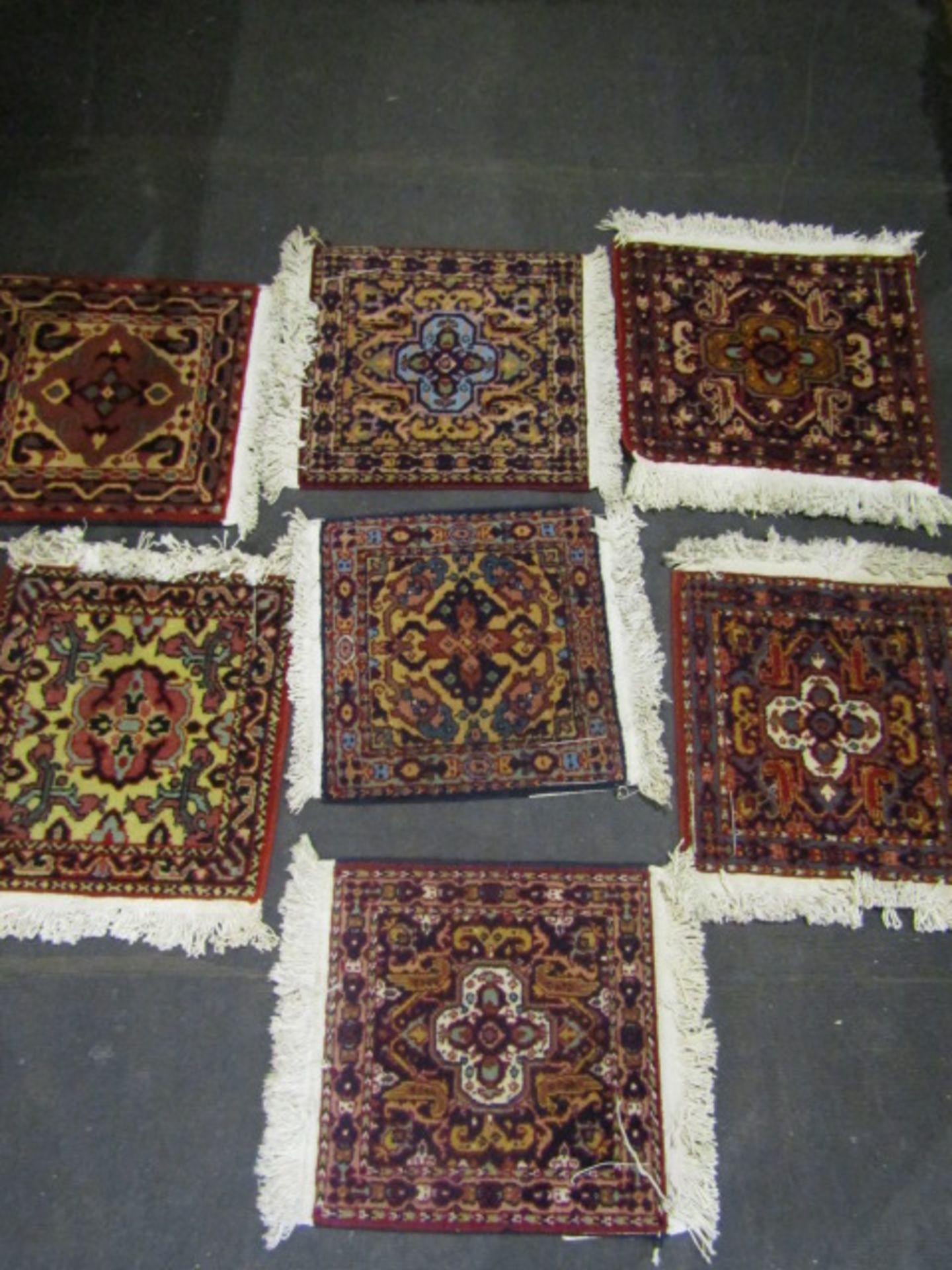 7 square wool Armenian carpet mats 44x42cm (excluding fringe)