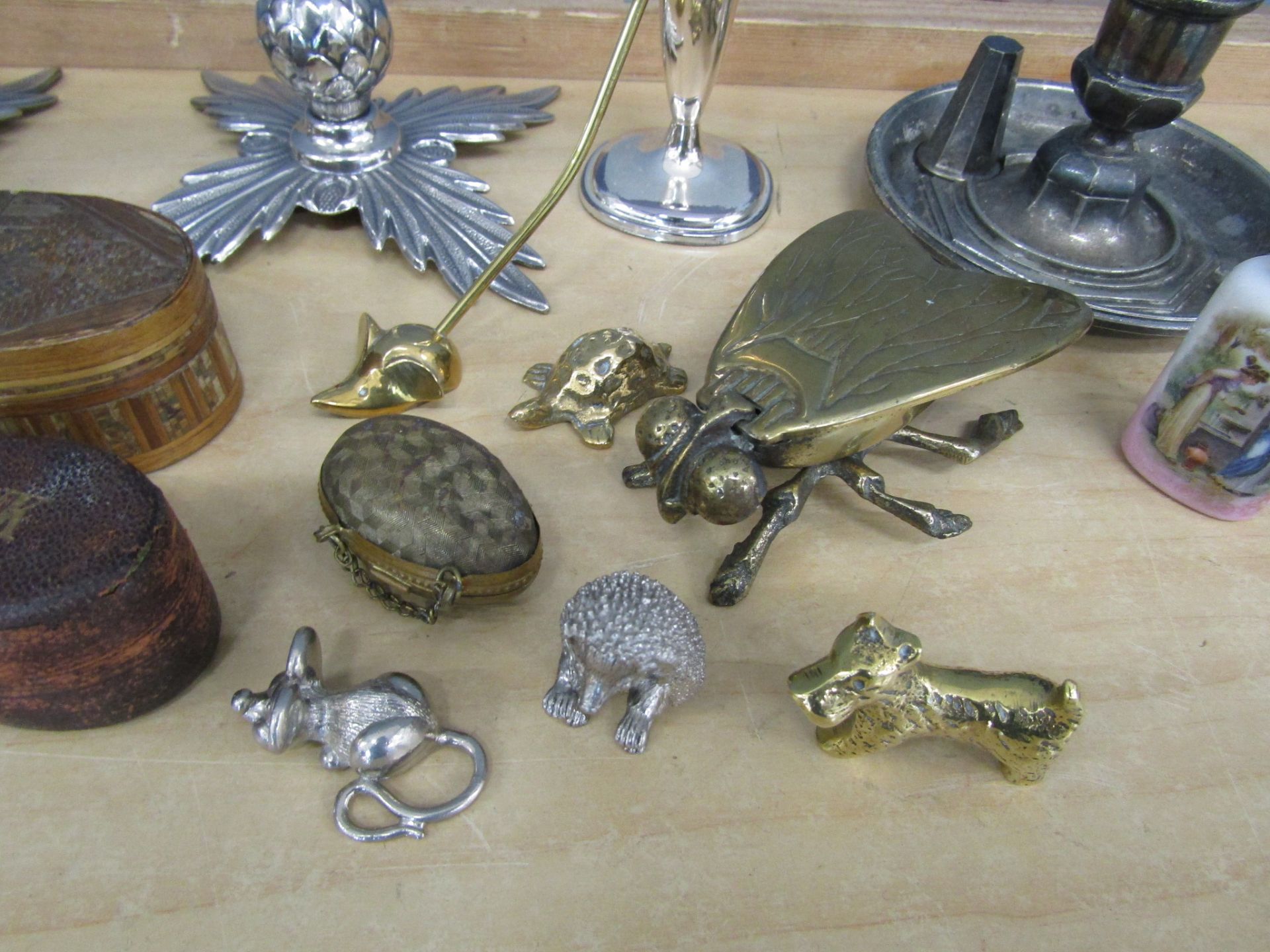 Candlesticks, small brass animals and glass scent bottle etc - Image 3 of 6