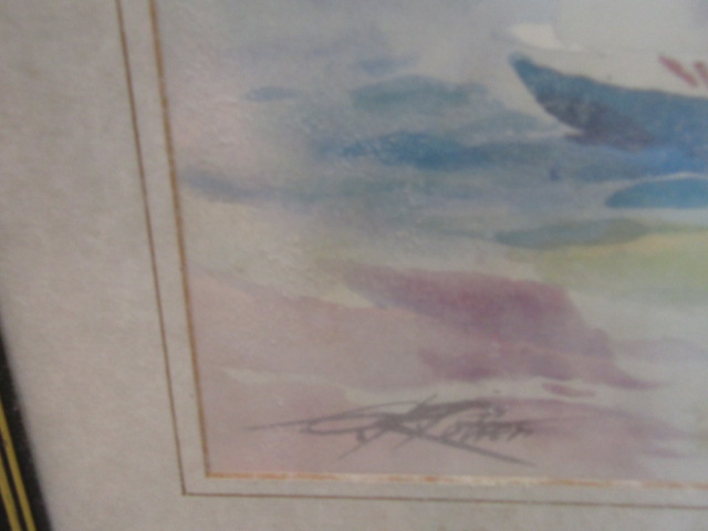 A Mediterranean watercolour (86x67cm) signed and a Parisian oil painting (55x46cm) - Image 4 of 4