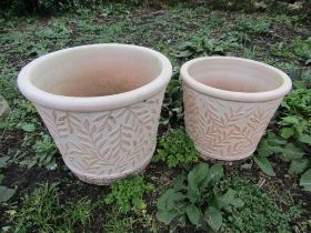 2 Ceramic garden pots. Largest H34cm approx