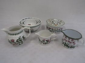 Portmeirion Botanic Garden set 4 graduating bowls, enamel jug and 2 china jugs