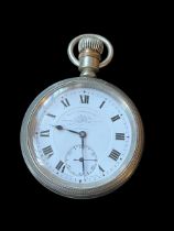 Thomas Russell & Son silver lever pocket watch, with 'Tempus Fugit' winged wheel, compensated