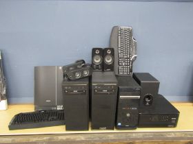 Large amount of PC equipment to include 3 desktop PC towers, printer, scanner, keyboards, speakers