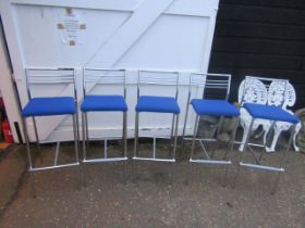 set 5 chrome bar stools with blue seats