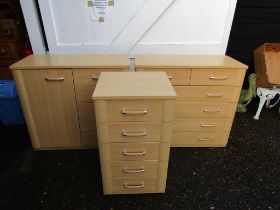 2 Chests of drawers and cupboard with drawers to one side