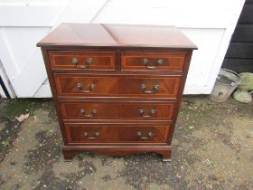 Mahogany veneered 2 short over 3 long chest of drawers H86cm W76cm D43cm approx