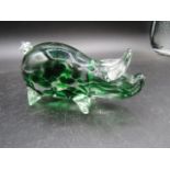 Glass pig with mottled green spots 13cmL