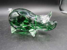 Glass pig with mottled green spots 13cmL