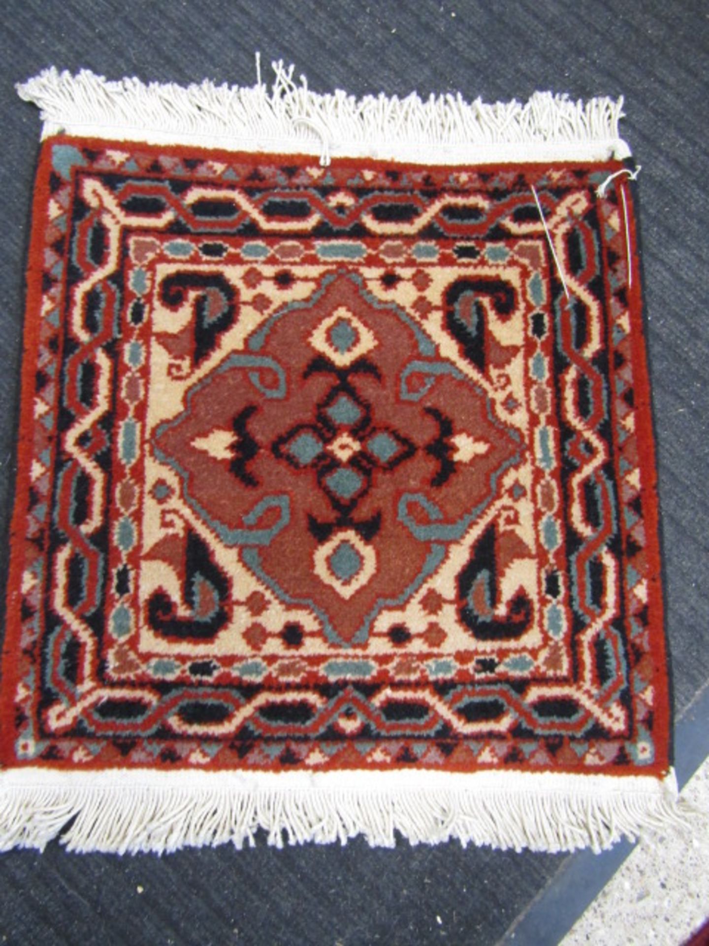 7 square wool Armenian carpet mats 44x42cm (excluding fringe) - Image 5 of 18