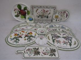 Portmeirion table mats, plastic charger/ plates, 4 glasses in botanic garden style etc