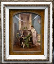 After Ernesto Ricardi - "The Chess game" framed and glazed 18cm x 22cm