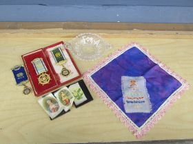 Royal Artillery embroidered handkerchief and 3 Royal Antediluvian Order of Buffaloes medals etc