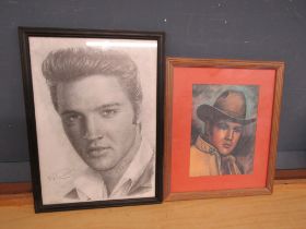 2 Framed Elvis prints. Largest 33cm x 44cm approx