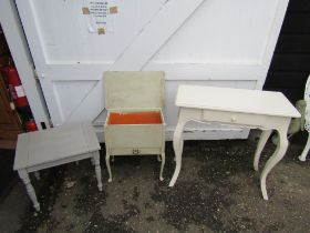Painted dressing table, sewing box and side table
