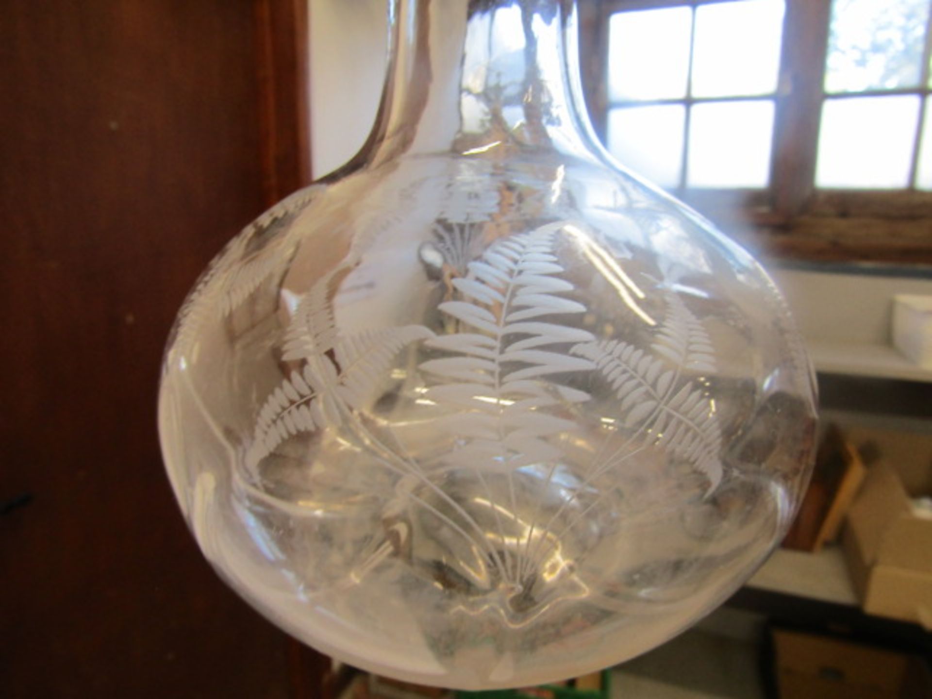 etched water decanter with glass and 2 candle votives - Image 3 of 5