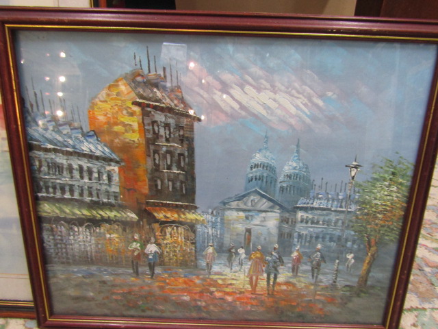 A Mediterranean watercolour (86x67cm) signed and a Parisian oil painting (55x46cm) - Image 2 of 4
