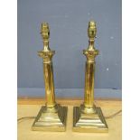 Pair of brass Corinthian column table lamps