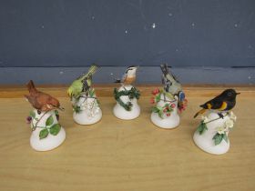 5 Franklin Mint ceramic bird bells