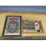 Vintage Martini and Coca Cola advertising mirrors. Largest 25cm x 33cm approx