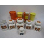 Retro ceramic storage pots along with retro tupperware