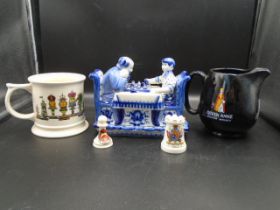 Chess related china ware to incl Wade jug, Carlton ware mug, Crestware and Russian Ghzel dish