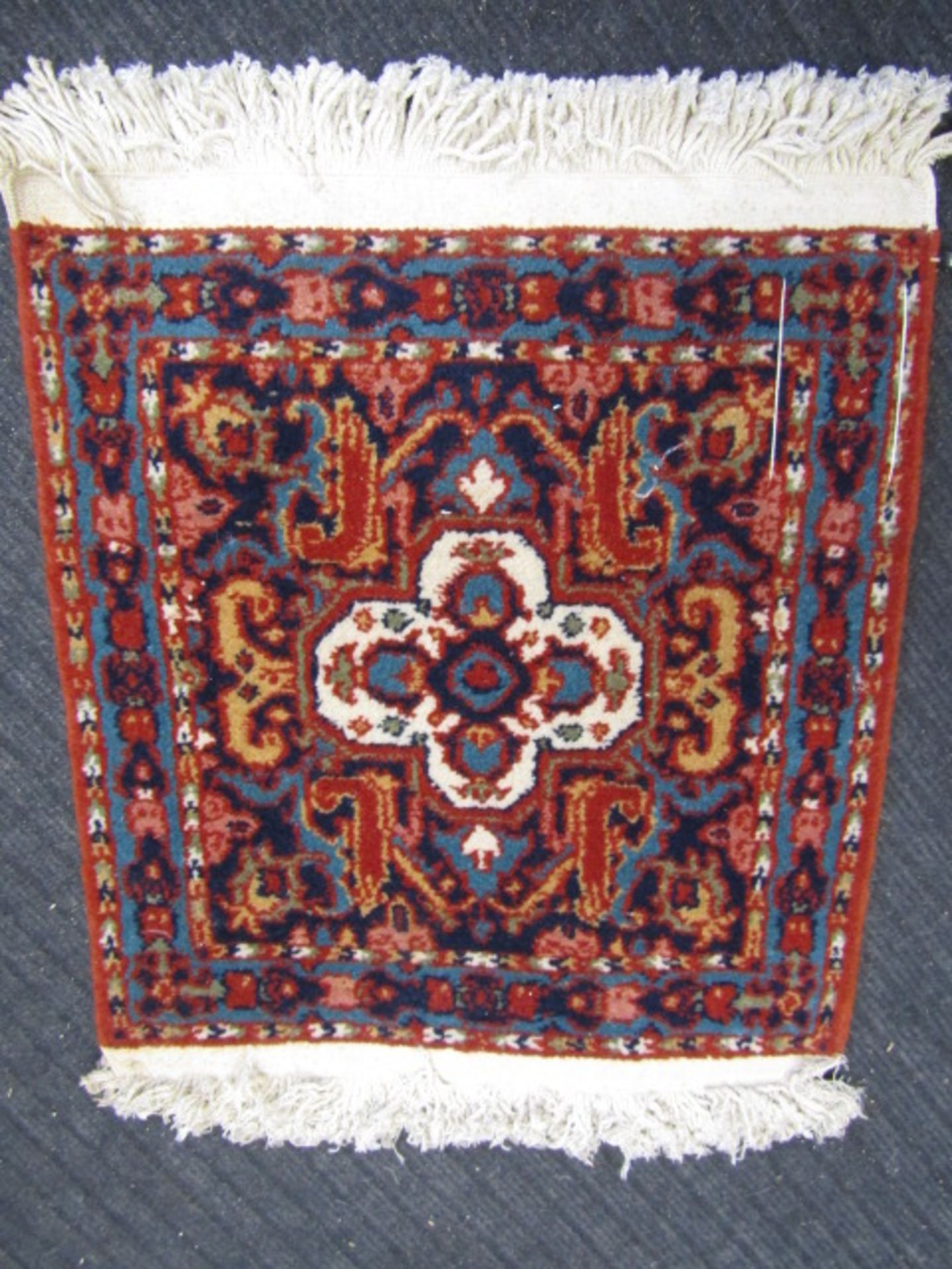 7 square wool Armenian carpet mats 44x42cm (excluding fringe) - Image 11 of 18