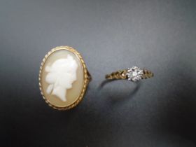 Two 9ct rings - one cameo marked 9ct, size N, 3.94 gross weight. The other Hallmarked 9ct London
