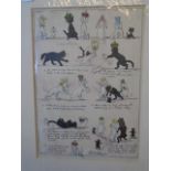 After Louis Wain hand coloured print of cats as chess pieces, 31.5cm x 41cm incl mount