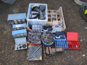 Screws, nails, drill bits, bench vice and 2 micrometers etc