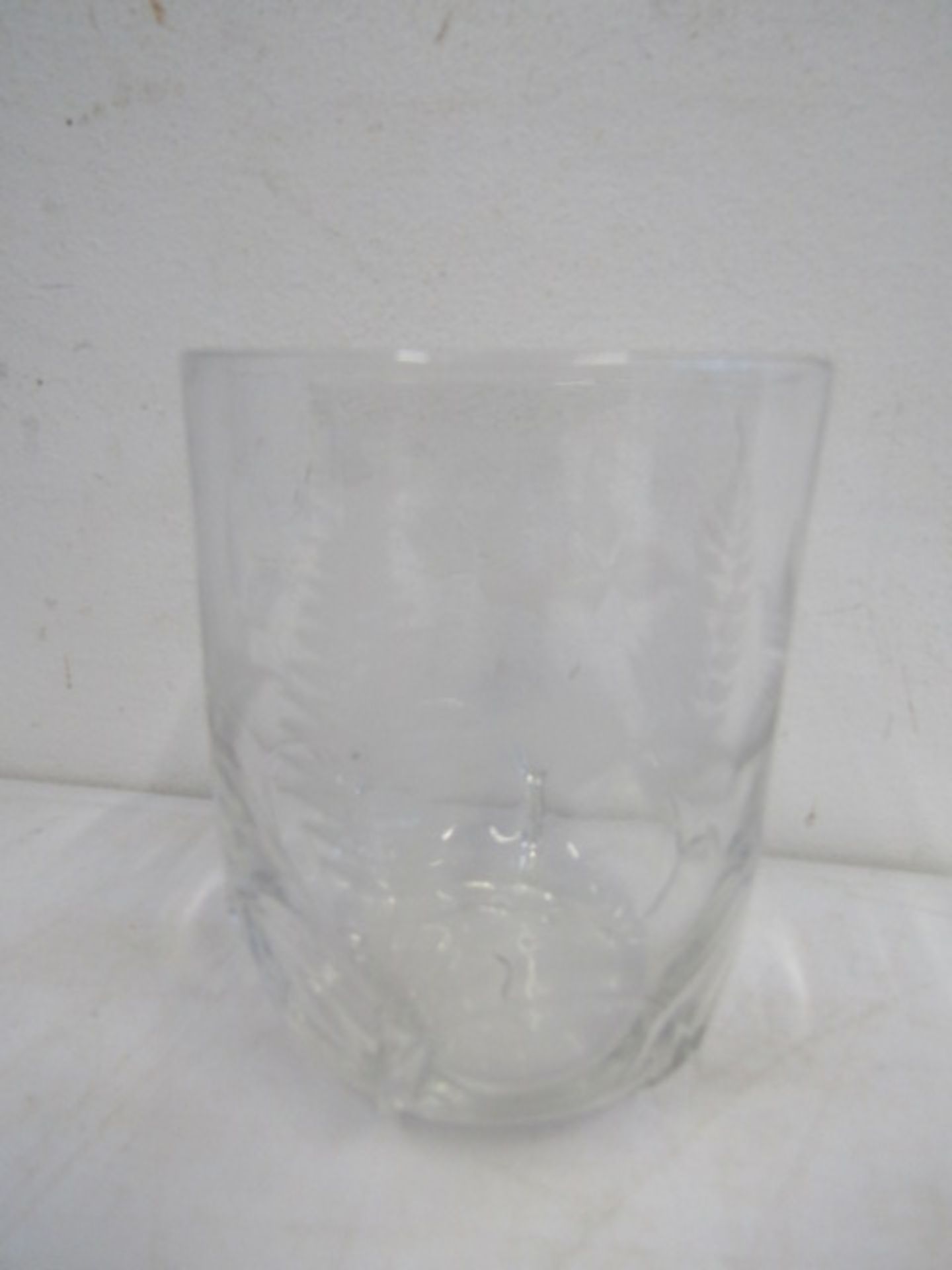 etched water decanter with glass and 2 candle votives - Image 2 of 5