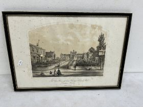 Etching of The Union House with Court House and National Schools, Downham Market, published by W.