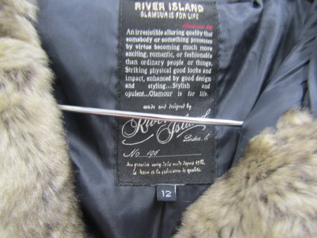 River Island hooded fur coat size 12 - Bild 3 aus 4